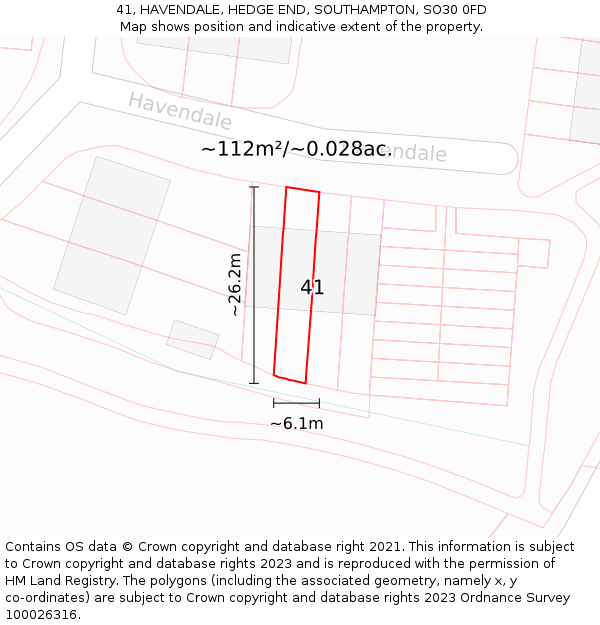 41, HAVENDALE, HEDGE END, SOUTHAMPTON, SO30 0FD: Plot and title map