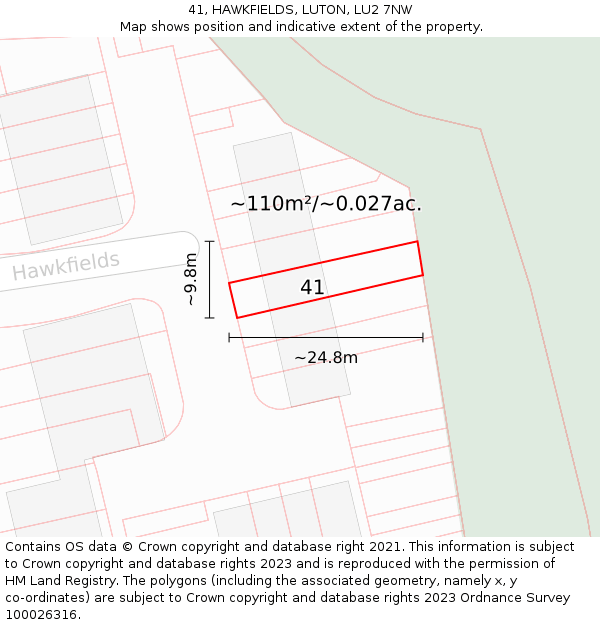 41, HAWKFIELDS, LUTON, LU2 7NW: Plot and title map