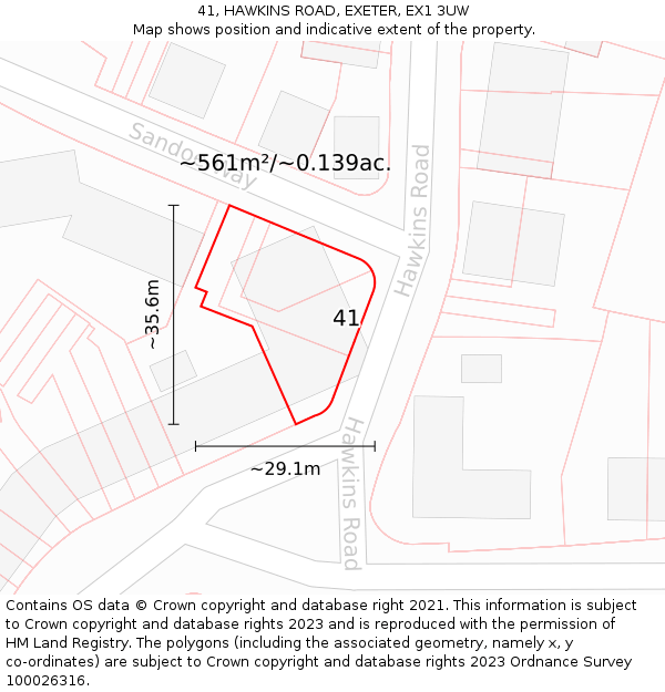 41, HAWKINS ROAD, EXETER, EX1 3UW: Plot and title map