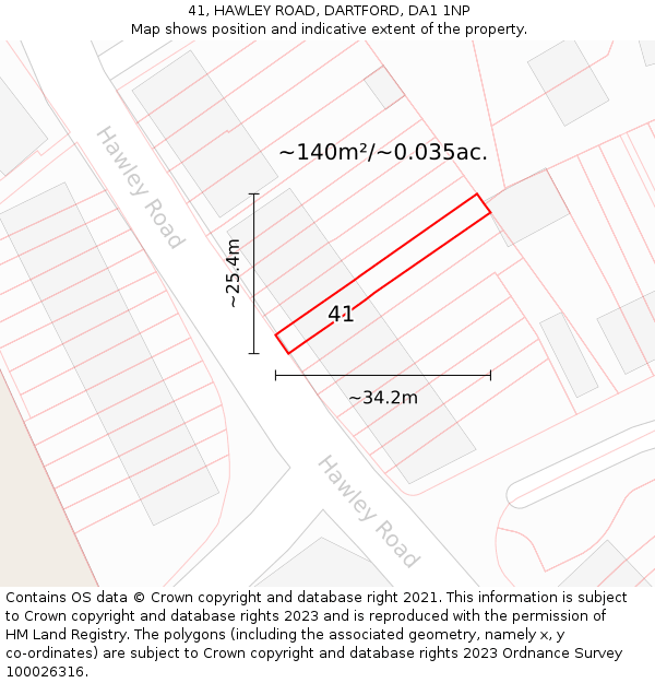 41, HAWLEY ROAD, DARTFORD, DA1 1NP: Plot and title map