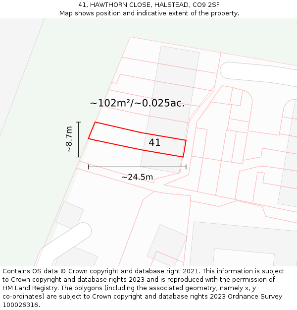 41, HAWTHORN CLOSE, HALSTEAD, CO9 2SF: Plot and title map