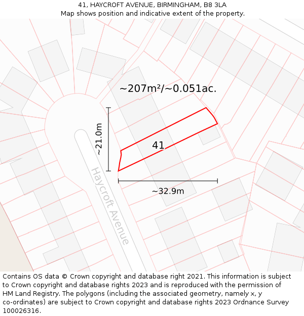 41, HAYCROFT AVENUE, BIRMINGHAM, B8 3LA: Plot and title map