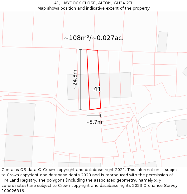 41, HAYDOCK CLOSE, ALTON, GU34 2TL: Plot and title map