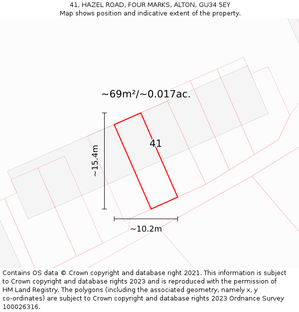 41, HAZEL ROAD, FOUR MARKS, ALTON, GU34 5EY: Plot and title map