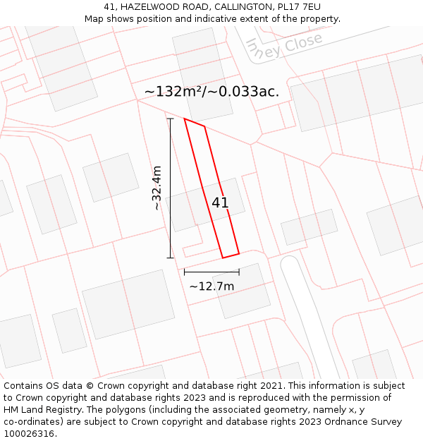 41, HAZELWOOD ROAD, CALLINGTON, PL17 7EU: Plot and title map