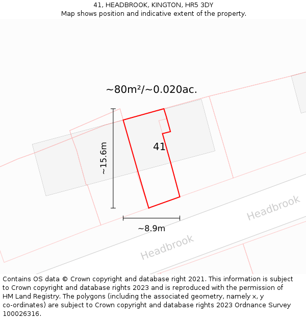 41, HEADBROOK, KINGTON, HR5 3DY: Plot and title map