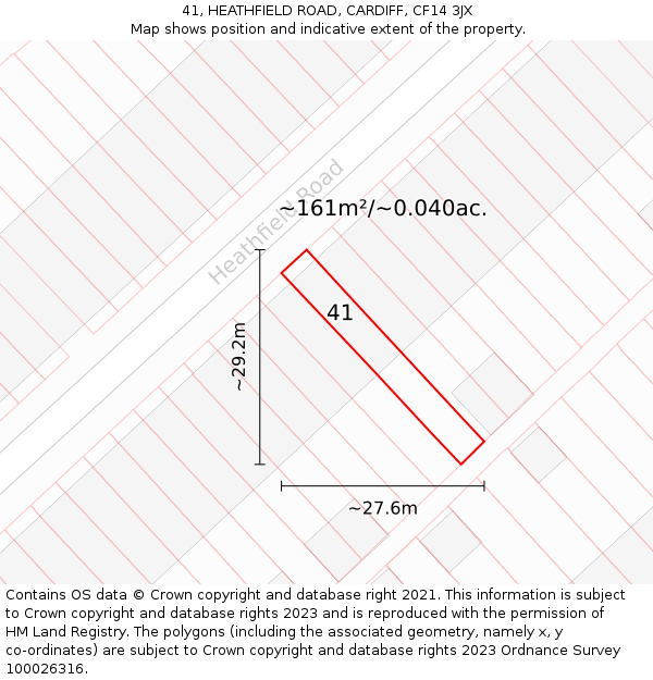 41, HEATHFIELD ROAD, CARDIFF, CF14 3JX: Plot and title map