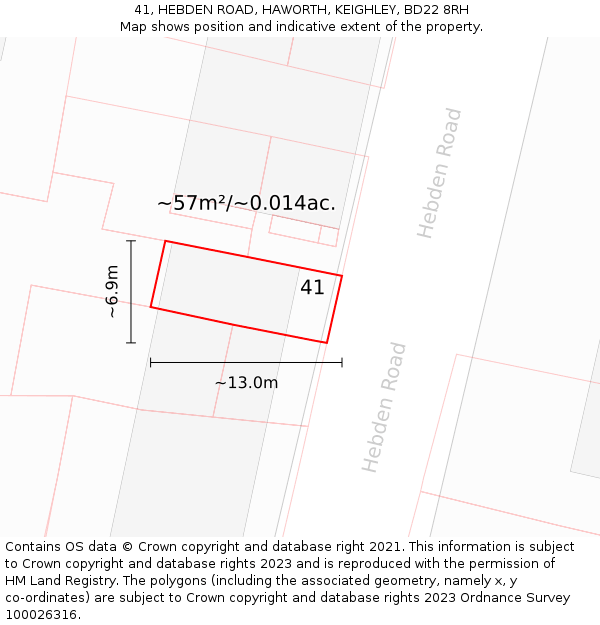 41, HEBDEN ROAD, HAWORTH, KEIGHLEY, BD22 8RH: Plot and title map