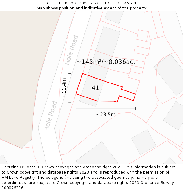 41, HELE ROAD, BRADNINCH, EXETER, EX5 4PE: Plot and title map
