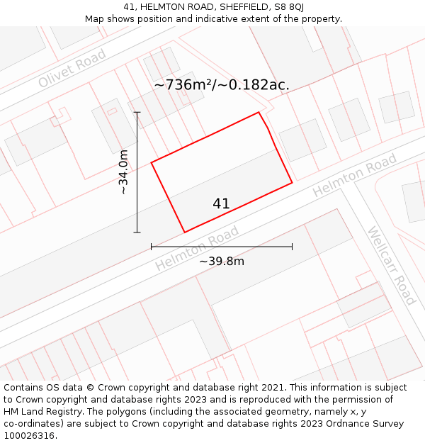 41, HELMTON ROAD, SHEFFIELD, S8 8QJ: Plot and title map