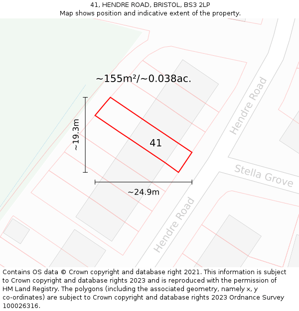 41, HENDRE ROAD, BRISTOL, BS3 2LP: Plot and title map