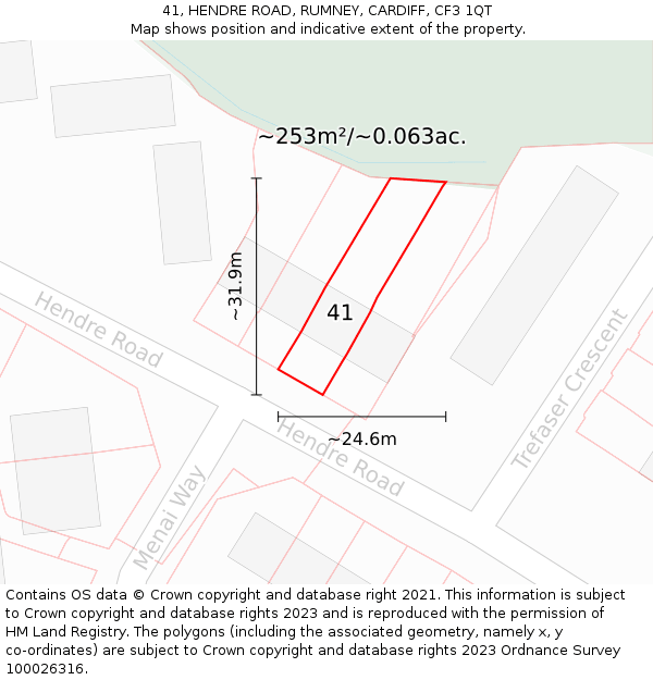 41, HENDRE ROAD, RUMNEY, CARDIFF, CF3 1QT: Plot and title map