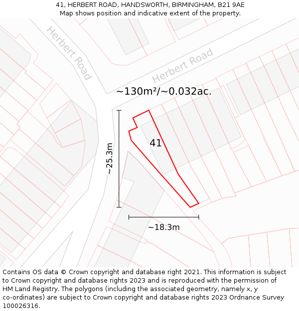 41, HERBERT ROAD, HANDSWORTH, BIRMINGHAM, B21 9AE: Plot and title map
