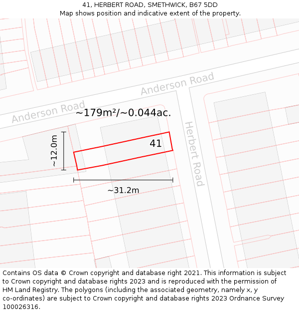 41, HERBERT ROAD, SMETHWICK, B67 5DD: Plot and title map