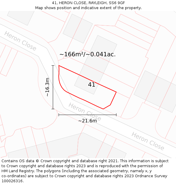 41, HERON CLOSE, RAYLEIGH, SS6 9GF: Plot and title map