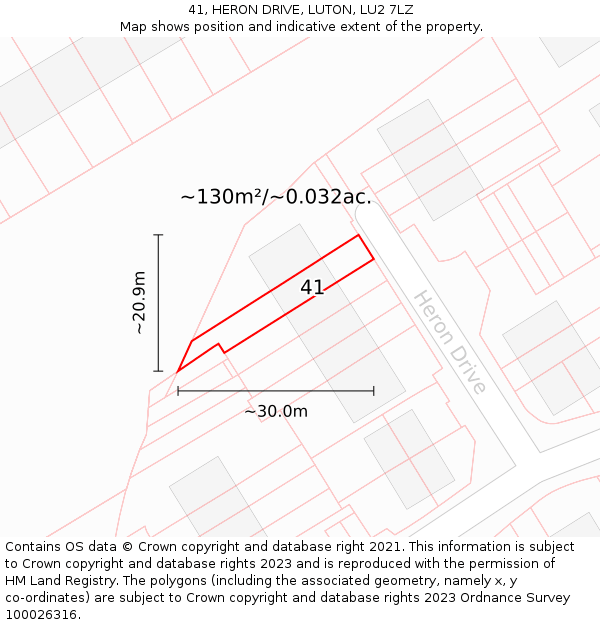 41, HERON DRIVE, LUTON, LU2 7LZ: Plot and title map