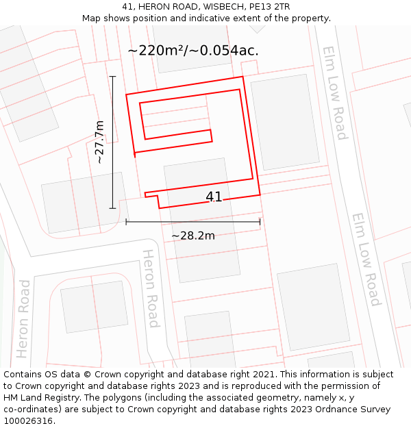 41, HERON ROAD, WISBECH, PE13 2TR: Plot and title map