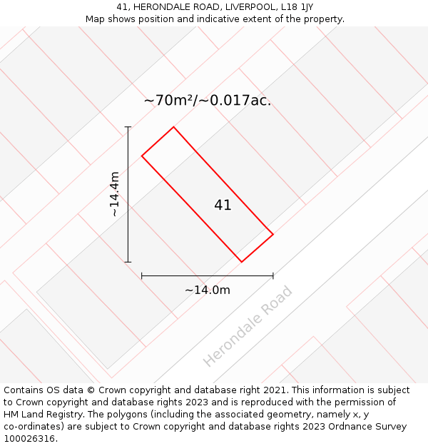 41, HERONDALE ROAD, LIVERPOOL, L18 1JY: Plot and title map