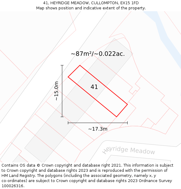 41, HEYRIDGE MEADOW, CULLOMPTON, EX15 1FD: Plot and title map