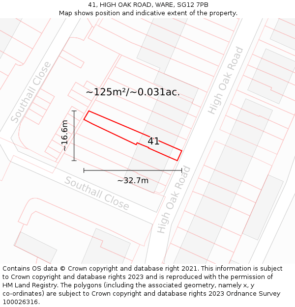 41, HIGH OAK ROAD, WARE, SG12 7PB: Plot and title map