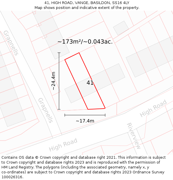 41, HIGH ROAD, VANGE, BASILDON, SS16 4LY: Plot and title map