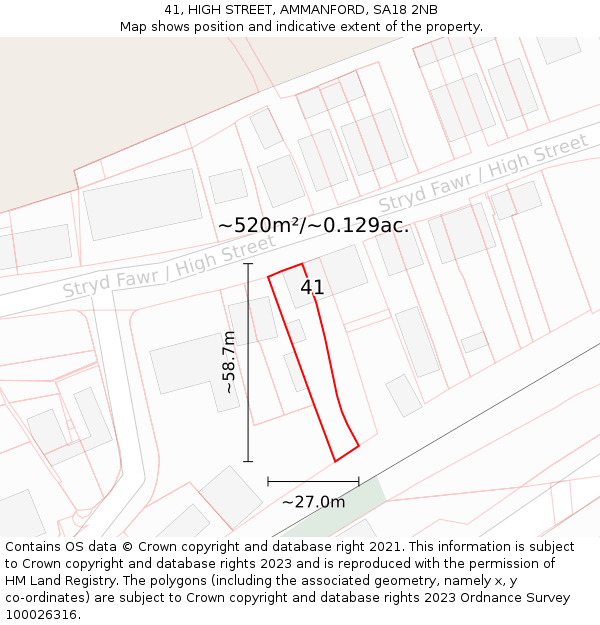 41, HIGH STREET, AMMANFORD, SA18 2NB: Plot and title map