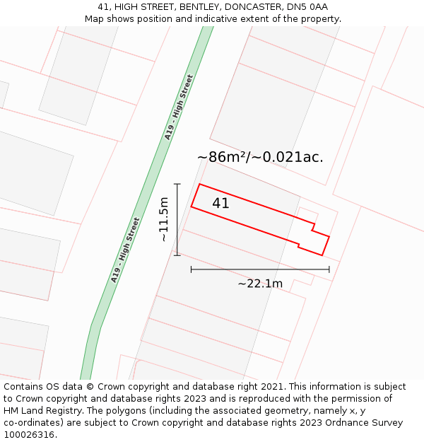 41, HIGH STREET, BENTLEY, DONCASTER, DN5 0AA: Plot and title map