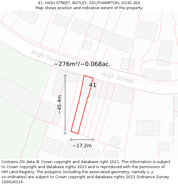 41, HIGH STREET, BOTLEY, SOUTHAMPTON, SO30 2EA: Plot and title map