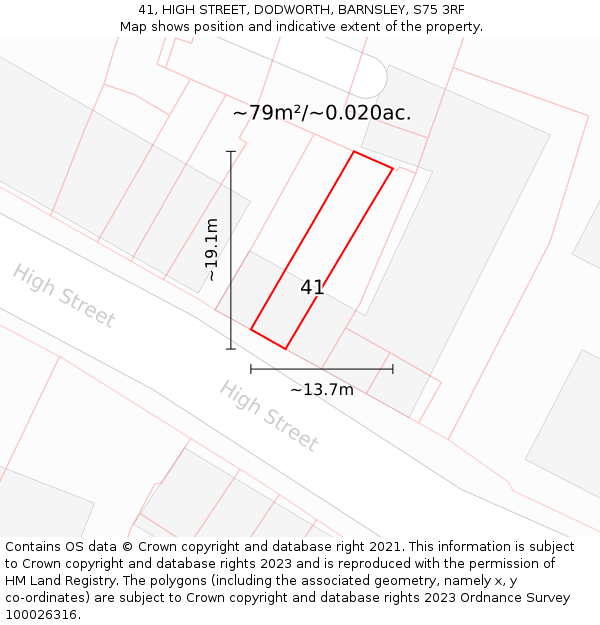 41, HIGH STREET, DODWORTH, BARNSLEY, S75 3RF: Plot and title map