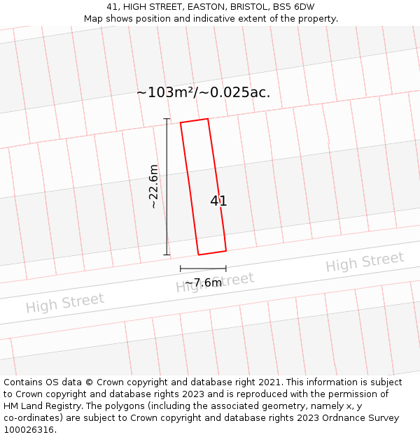 41, HIGH STREET, EASTON, BRISTOL, BS5 6DW: Plot and title map