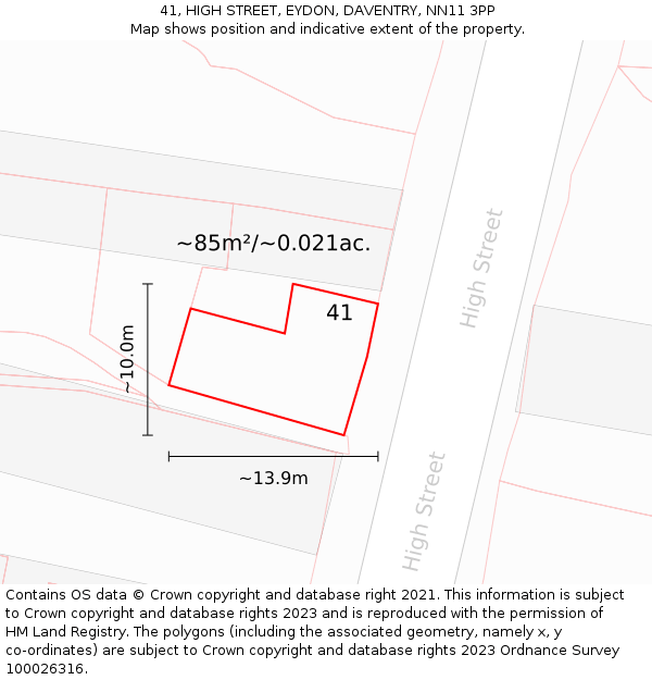 41, HIGH STREET, EYDON, DAVENTRY, NN11 3PP: Plot and title map