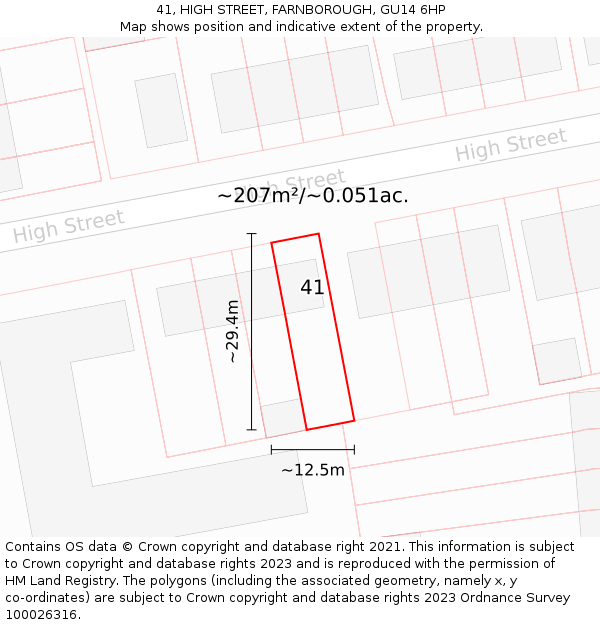 41, HIGH STREET, FARNBOROUGH, GU14 6HP: Plot and title map