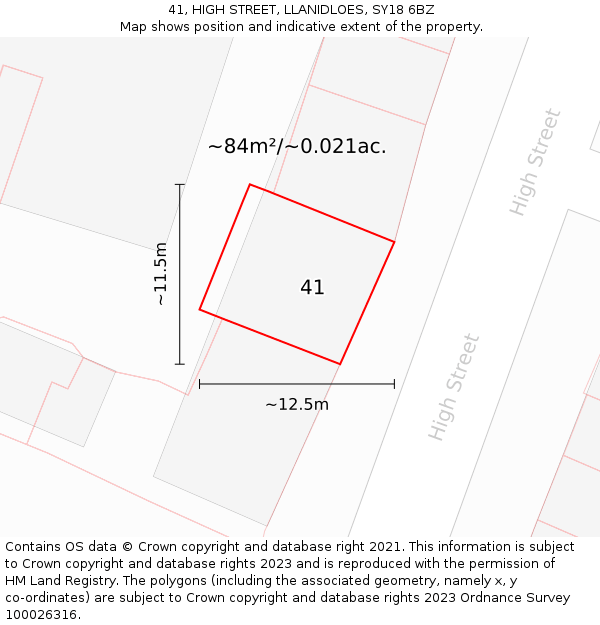 41, HIGH STREET, LLANIDLOES, SY18 6BZ: Plot and title map