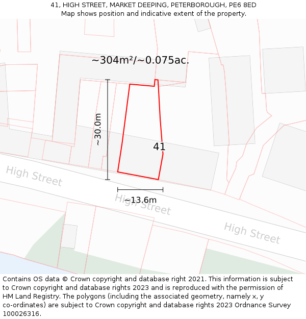 41, HIGH STREET, MARKET DEEPING, PETERBOROUGH, PE6 8ED: Plot and title map