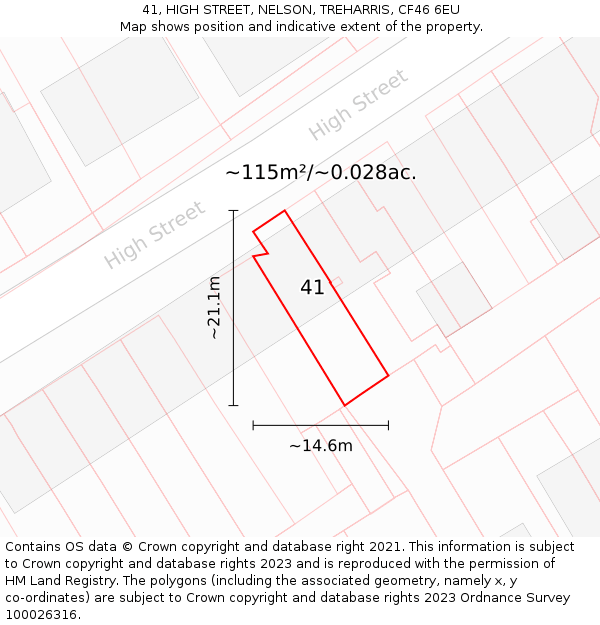 41, HIGH STREET, NELSON, TREHARRIS, CF46 6EU: Plot and title map