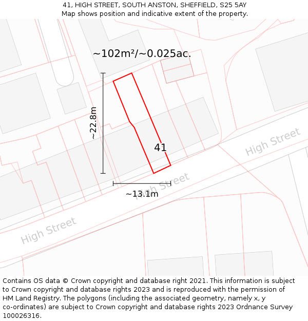 41, HIGH STREET, SOUTH ANSTON, SHEFFIELD, S25 5AY: Plot and title map