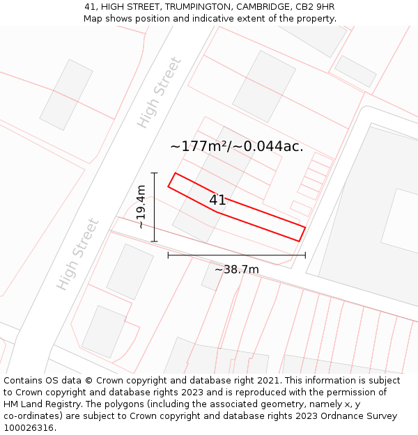 41, HIGH STREET, TRUMPINGTON, CAMBRIDGE, CB2 9HR: Plot and title map
