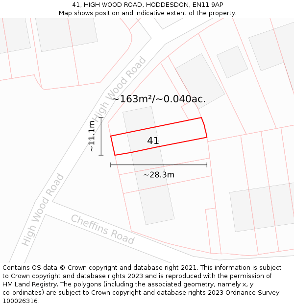 41, HIGH WOOD ROAD, HODDESDON, EN11 9AP: Plot and title map