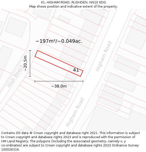 41, HIGHAM ROAD, RUSHDEN, NN10 6DG: Plot and title map
