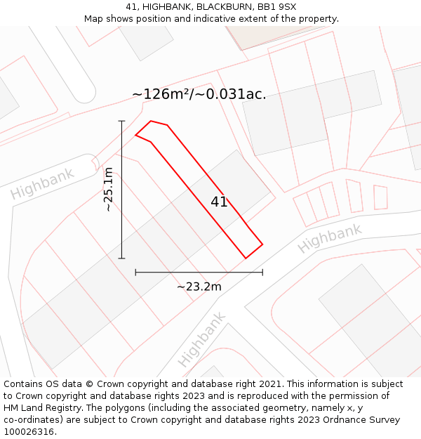 41, HIGHBANK, BLACKBURN, BB1 9SX: Plot and title map