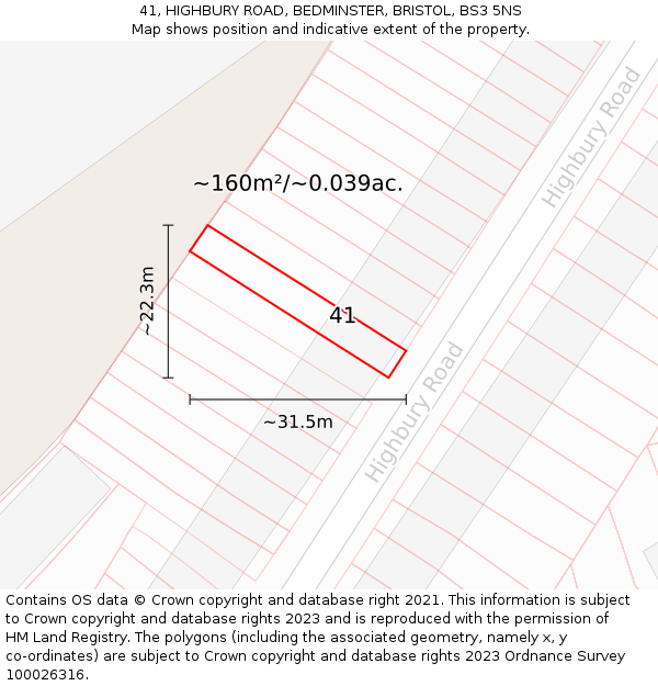 41, HIGHBURY ROAD, BEDMINSTER, BRISTOL, BS3 5NS: Plot and title map