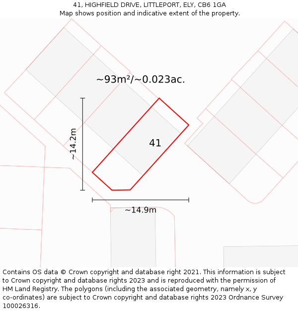 41, HIGHFIELD DRIVE, LITTLEPORT, ELY, CB6 1GA: Plot and title map