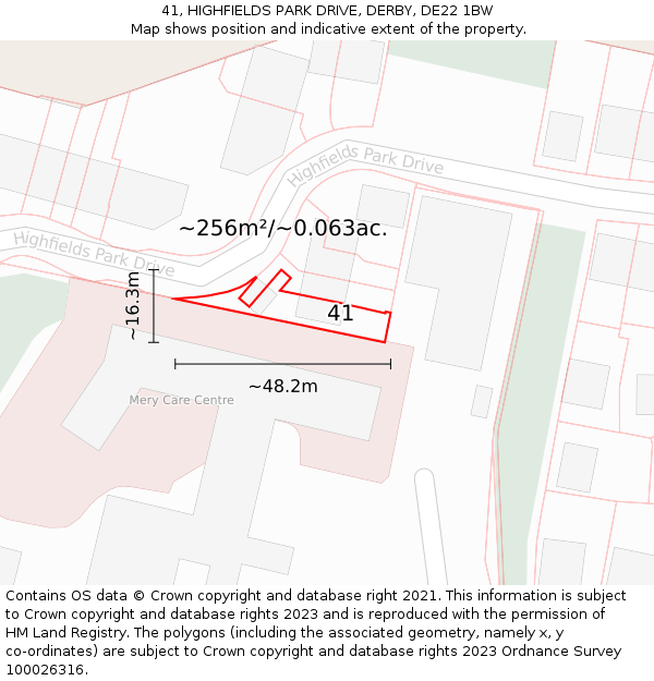 41, HIGHFIELDS PARK DRIVE, DERBY, DE22 1BW: Plot and title map