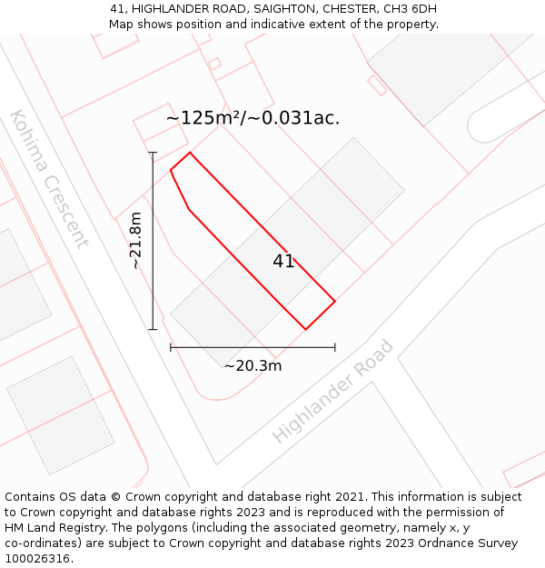41, HIGHLANDER ROAD, SAIGHTON, CHESTER, CH3 6DH: Plot and title map