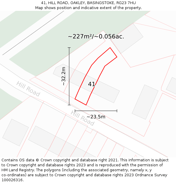 41, HILL ROAD, OAKLEY, BASINGSTOKE, RG23 7HU: Plot and title map
