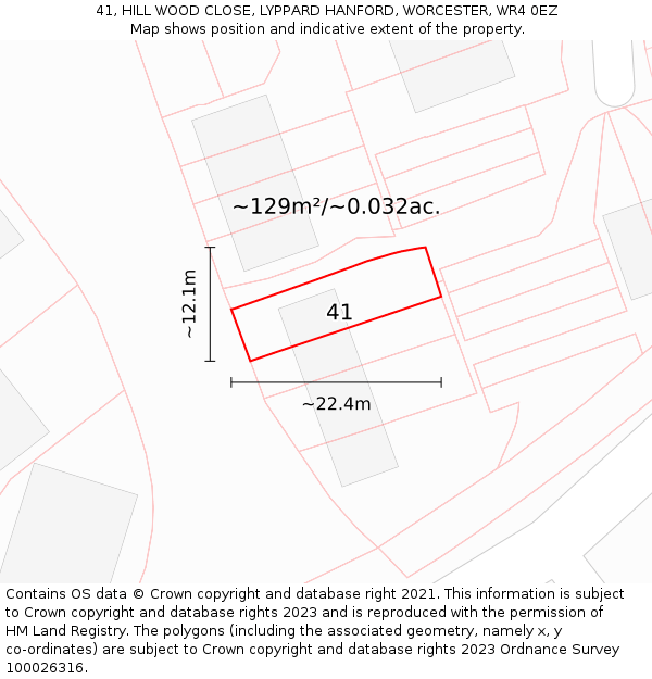 41, HILL WOOD CLOSE, LYPPARD HANFORD, WORCESTER, WR4 0EZ: Plot and title map