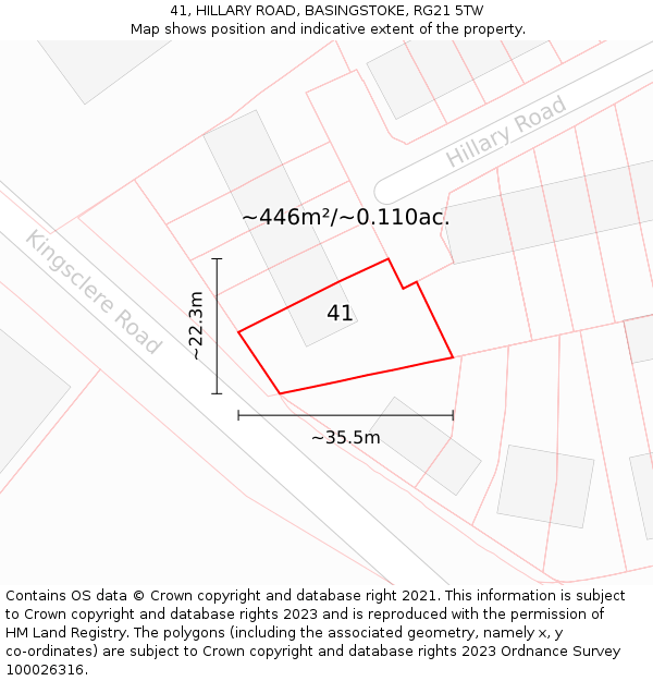 41, HILLARY ROAD, BASINGSTOKE, RG21 5TW: Plot and title map