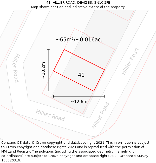41, HILLIER ROAD, DEVIZES, SN10 2FB: Plot and title map