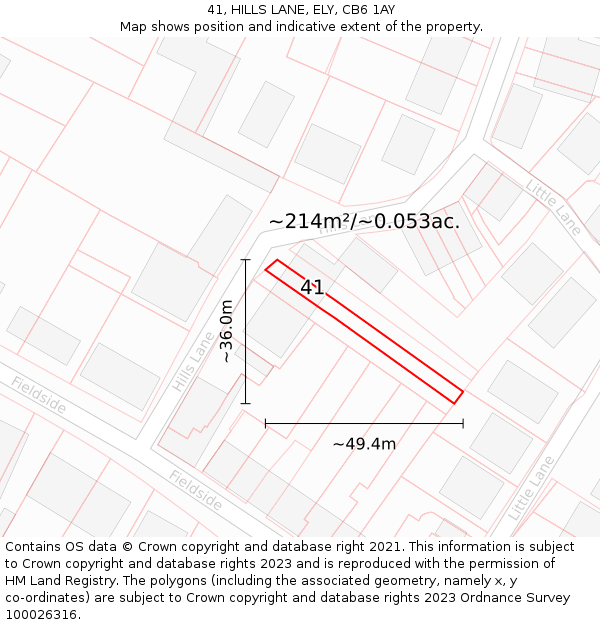 41, HILLS LANE, ELY, CB6 1AY: Plot and title map