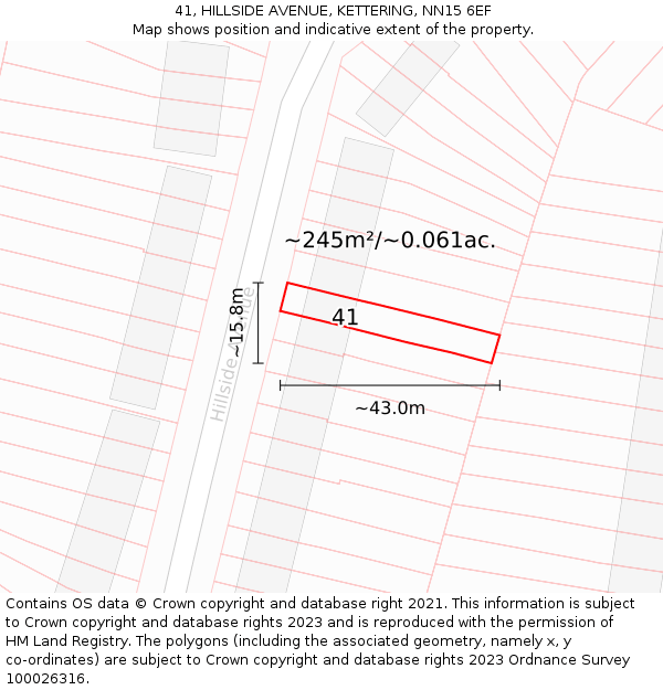 41, HILLSIDE AVENUE, KETTERING, NN15 6EF: Plot and title map